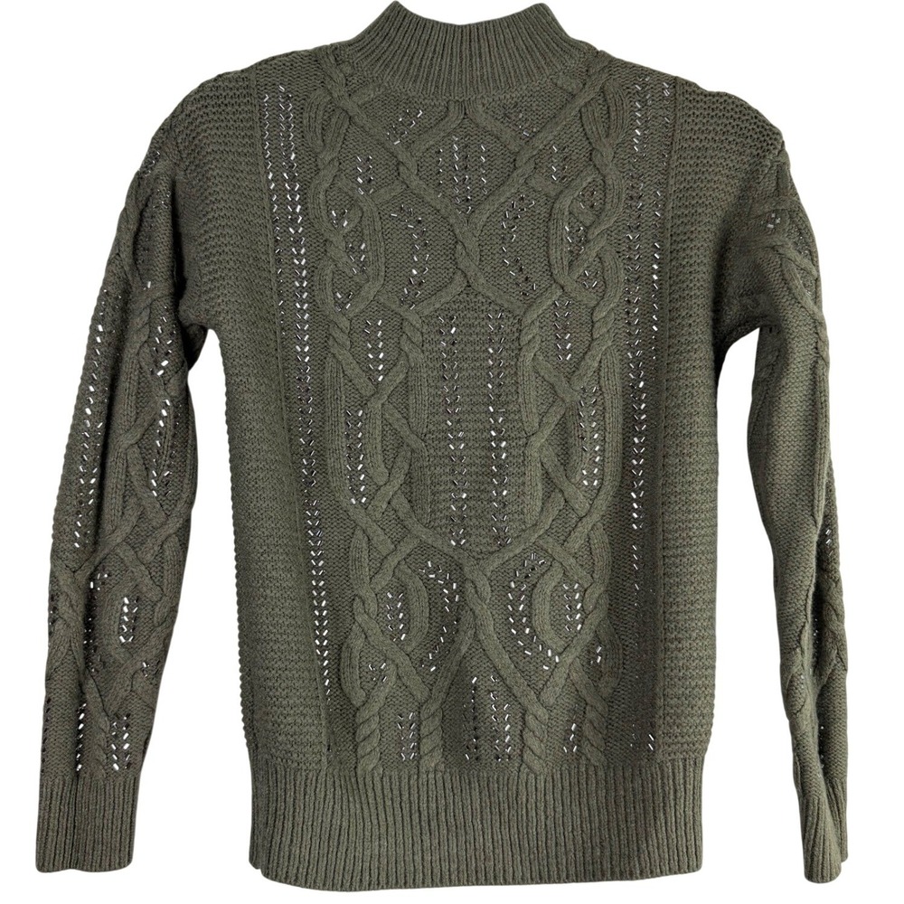 White House Black Market Olive Green Beaded Cable Knit Sweater XS 570301155